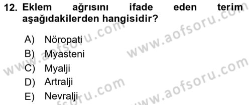 Tıp Terimleri Dersi 2022 - 2023 Yılı (Final) Dönem Sonu Sınav Soruları 12. Soru