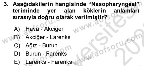 Tıp Terimleri Dersi 2022 - 2023 Yılı (Final) Dönem Sonu Sınav Soruları 3. Soru