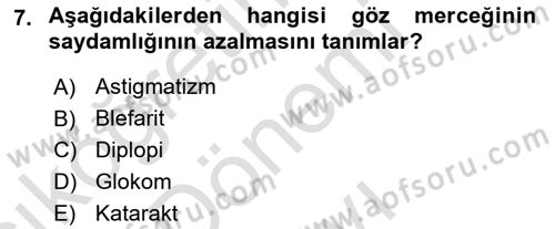 Tıp Terimleri Dersi 2022 - 2023 Yılı (Final) Dönem Sonu Sınav Soruları 7. Soru