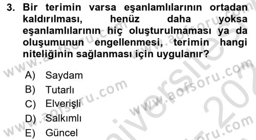 Tıp Terimleri Dersi Ara Sınavı Deneme Sınav Soruları 3. Soru