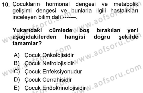Tıp Terimleri Dersi 2023 - 2024 Yılı (Final) Dönem Sonu Sınav Soruları 10. Soru