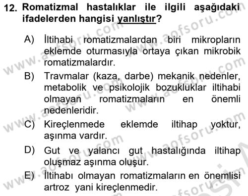 Tıp Terimleri Dersi 2023 - 2024 Yılı (Final) Dönem Sonu Sınav Soruları 12. Soru