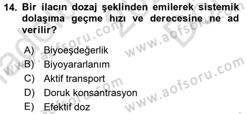 Tıp Terimleri Dersi 2023 - 2024 Yılı (Final) Dönem Sonu Sınav Soruları 14. Soru