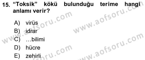 Tıp Terimleri Dersi 2023 - 2024 Yılı (Final) Dönem Sonu Sınav Soruları 15. Soru