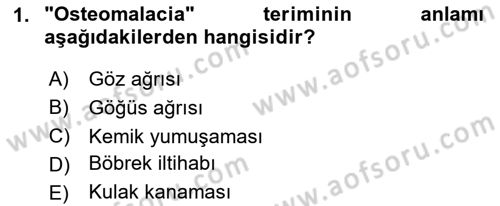 Tıp Terimleri Dersi Ara Sınavı Deneme Sınav Soruları 1. Soru