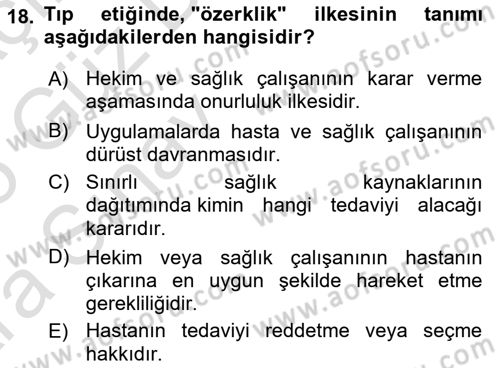 Tıp Terimleri Dersi Ara Sınavı Deneme Sınav Soruları 18. Soru