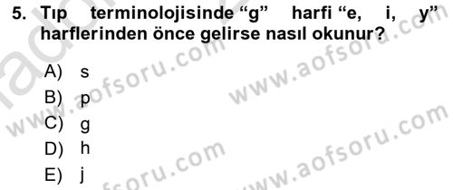 Tıp Terimleri Dersi Ara Sınavı Deneme Sınav Soruları 5. Soru