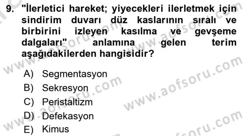 Tıp Terimleri Dersi 2024 - 2025 Yılı (Vize) Ara Sınav Soruları 9. Soru
