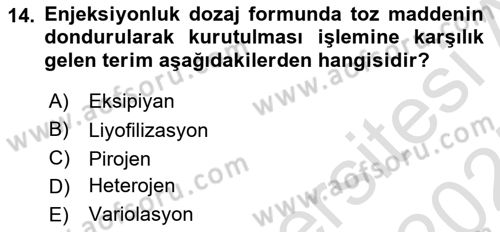 Tıp Terimleri Dersi 2024 - 2025 Yılı (Final) Dönem Sonu Sınav Soruları 14. Soru