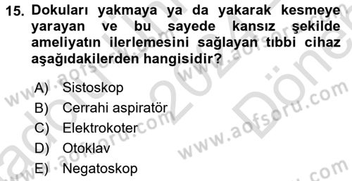 Tıp Terimleri Dersi 2024 - 2025 Yılı (Final) Dönem Sonu Sınav Soruları 15. Soru