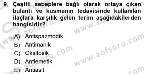 Tıp Terimleri Dersi 2024 - 2025 Yılı (Final) Dönem Sonu Sınav Soruları 9. Soru