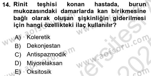 Tıp Terimleri Dersi 2024 - 2025 Yılı Yaz Okulu Sınav Soruları 14. Soru