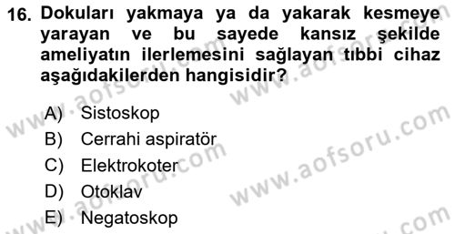 Tıp Terimleri Dersi 2024 - 2025 Yılı Yaz Okulu Sınav Soruları 16. Soru