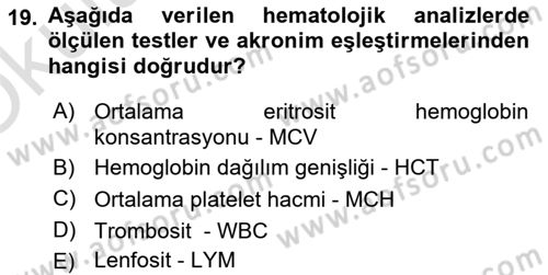Tıp Terimleri Dersi 2024 - 2025 Yılı Yaz Okulu Sınav Soruları 19. Soru