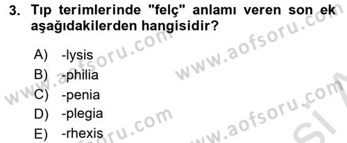 Tıp Terimleri Dersi 2024 - 2025 Yılı Yaz Okulu Sınav Soruları 3. Soru