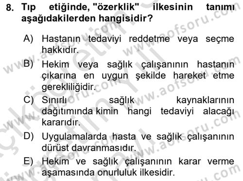 Tıp Terimleri Dersi 2024 - 2025 Yılı Yaz Okulu Sınav Soruları 8. Soru