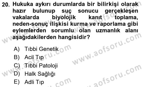Tıp Terimleri Dersi 2025 - 2026 Yılı (Vize) Ara Sınav Soruları 20. Soru