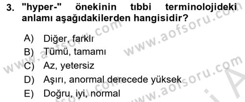 Tıp Terimleri Dersi 2025 - 2026 Yılı (Vize) Ara Sınav Soruları 3. Soru