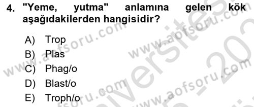 Tıp Terimleri Dersi 2025 - 2026 Yılı (Vize) Ara Sınav Soruları 4. Soru