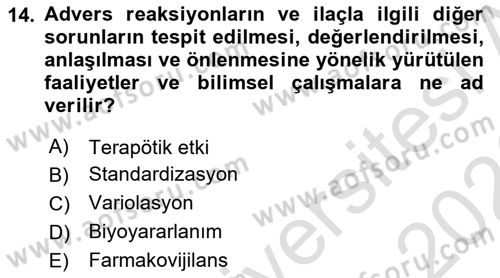 Tıp Terimleri Dersi 2025 - 2026 Yılı (Final) Dönem Sonu Sınav Soruları 14. Soru