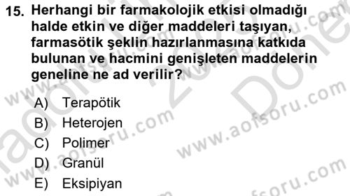 Tıp Terimleri Dersi 2025 - 2026 Yılı (Final) Dönem Sonu Sınav Soruları 15. Soru