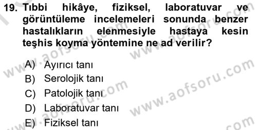 Tıp Terimleri Dersi 2025 - 2026 Yılı (Final) Dönem Sonu Sınav Soruları 19. Soru