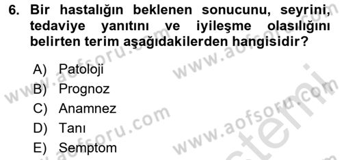 Tıp Terimleri Dersi 2025 - 2026 Yılı (Final) Dönem Sonu Sınav Soruları 6. Soru