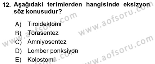 Tıp Terimleri Dersi 2025 - 2026 Yılı Yaz Okulu Sınav Soruları 12. Soru