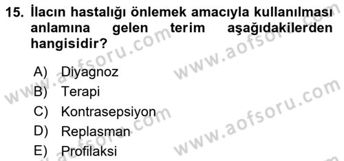 Tıp Terimleri Dersi 2025 - 2026 Yılı Yaz Okulu Sınav Soruları 15. Soru