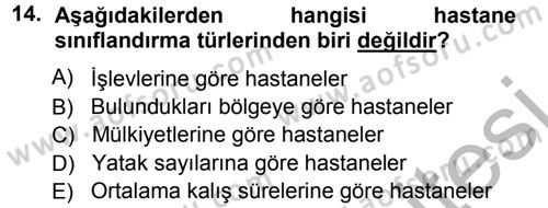 Sağlık Kurumları Yönetimi 1 Dersi Ara Sınavı Deneme Sınav Soruları 14. Soru