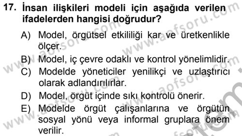 Sağlık Kurumları Yönetimi 1 Dersi 2012 - 2013 Yılı (Vize) Ara Sınav Soruları 17. Soru