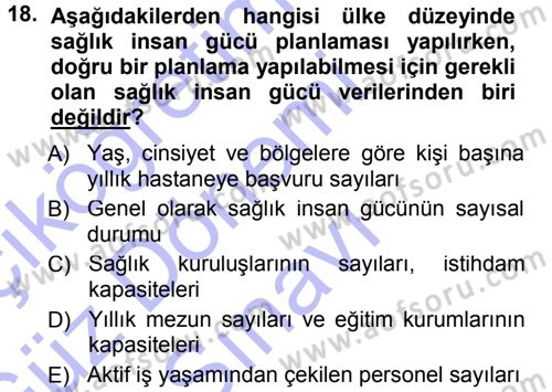 Sağlık Kurumları Yönetimi 1 Dersi 2012 - 2013 Yılı (Final) Dönem Sonu Sınav Soruları 18. Soru