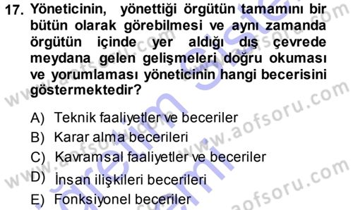 Sağlık Kurumları Yönetimi 1 Dersi 2013 - 2014 Yılı (Vize) Ara Sınav Soruları 17. Soru