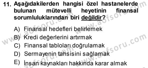 Sağlık Kurumları Yönetimi 1 Dersi 2013 - 2014 Yılı (Final) Dönem Sonu Sınav Soruları 11. Soru