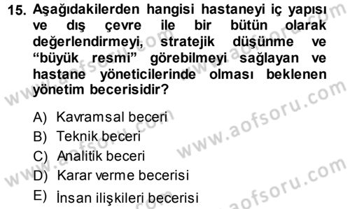 Sağlık Kurumları Yönetimi 1 Dersi 2013 - 2014 Yılı (Final) Dönem Sonu Sınav Soruları 15. Soru