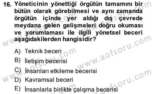 Sağlık Kurumları Yönetimi 1 Dersi 2014 - 2015 Yılı (Vize) Ara Sınav Soruları 16. Soru