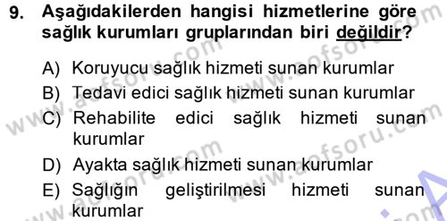 Sağlık Kurumları Yönetimi 1 Dersi 2014 - 2015 Yılı (Vize) Ara Sınav Soruları 9. Soru