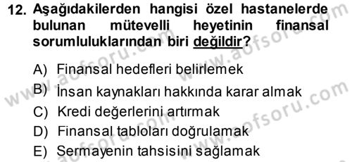 Sağlık Kurumları Yönetimi 1 Dersi 2014 - 2015 Yılı (Final) Dönem Sonu Sınav Soruları 12. Soru