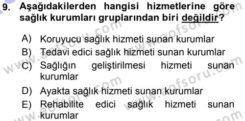 Sağlık Kurumları Yönetimi 1 Dersi 2015 - 2016 Yılı (Vize) Ara Sınav Soruları 9. Soru