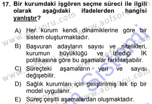 Sağlık Kurumları Yönetimi 1 Dersi 2015 - 2016 Yılı (Final) Dönem Sonu Sınav Soruları 17. Soru
