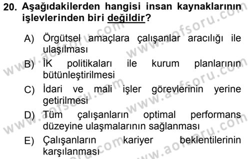 Sağlık Kurumları Yönetimi 1 Dersi 2015 - 2016 Yılı Tek Ders Sınav Soruları 20. Soru