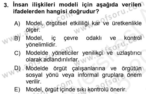 Sağlık Kurumları Yönetimi 1 Dersi 2015 - 2016 Yılı Tek Ders Sınavı 3. Soru