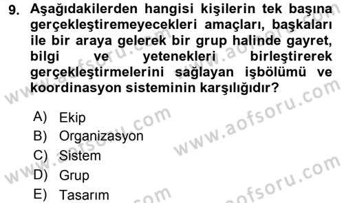 Sağlık Kurumları Yönetimi 1 Dersi 2015 - 2016 Yılı Tek Ders Sınavı 9. Soru