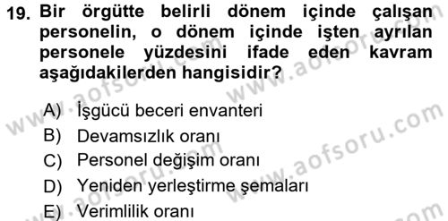 Sağlık Kurumları Yönetimi 1 Dersi 2016 - 2017 Yılı (Final) Dönem Sonu Sınav Soruları 19. Soru