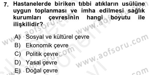 Sağlık Kurumları Yönetimi 1 Dersi 2016 - 2017 Yılı (Final) Dönem Sonu Sınav Soruları 7. Soru