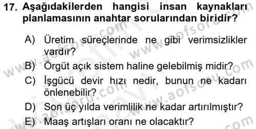 Sağlık Kurumları Yönetimi 1 Dersi 2017 - 2018 Yılı 3 Ders Sınav Soruları 17. Soru