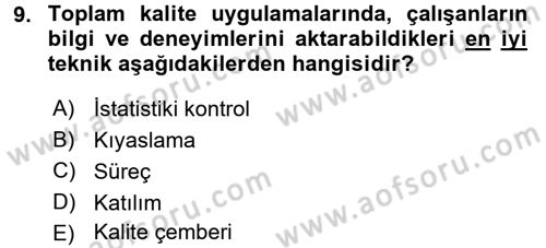 Sağlık Kurumları Yönetimi 1 Dersi 2017 - 2018 Yılı 3 Ders Sınav Soruları 9. Soru