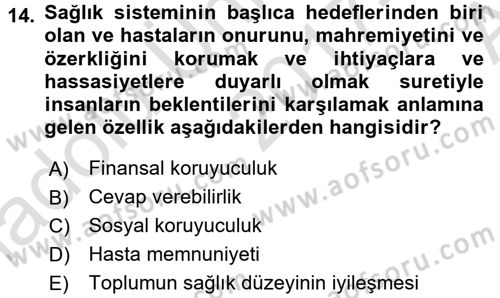 Sağlık Kurumları Yönetimi 1 Dersi 2017 - 2018 Yılı (Vize) Ara Sınav Soruları 14. Soru