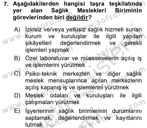 Sağlık Kurumları Yönetimi 1 Dersi 2017 - 2018 Yılı (Vize) Ara Sınav Soruları 7. Soru