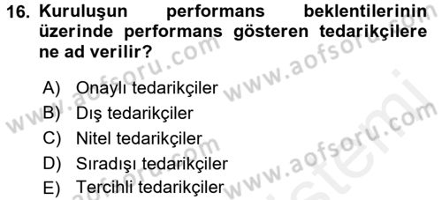 Sağlık Kurumları Yönetimi 1 Dersi 2017 - 2018 Yılı (Final) Dönem Sonu Sınav Soruları 16. Soru